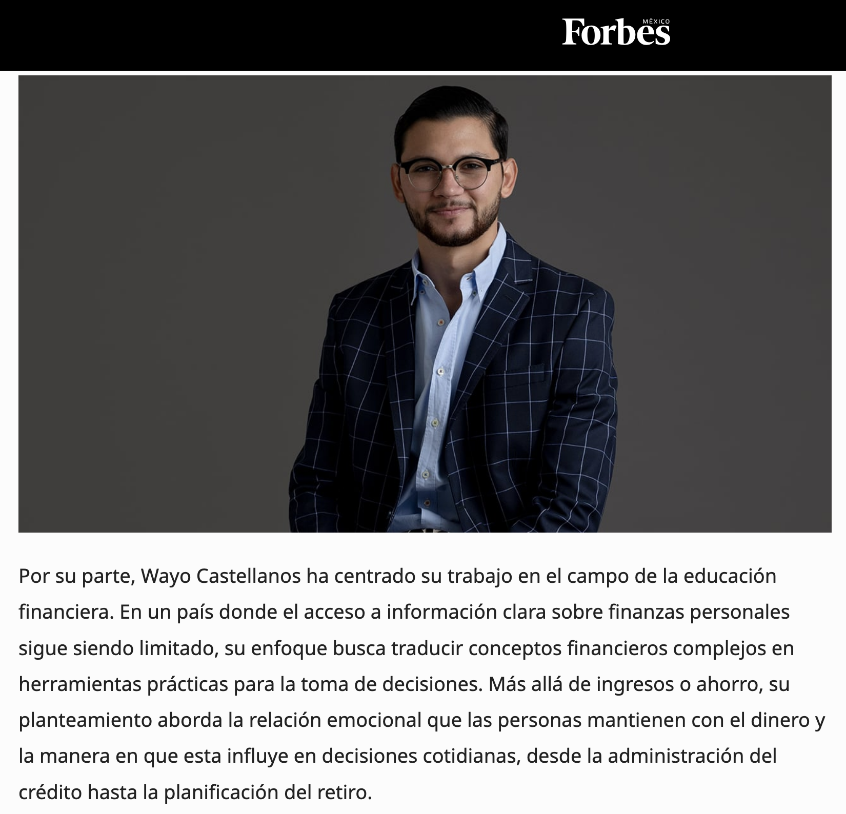 Nota de Forbes México sobre Wayo Castellanos